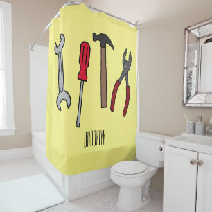 Carpentry tools cartoon illustration shower curtain