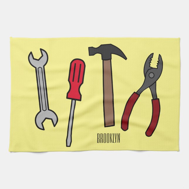Carpentry tools cartoon illustration  tea towel (Horizontal)