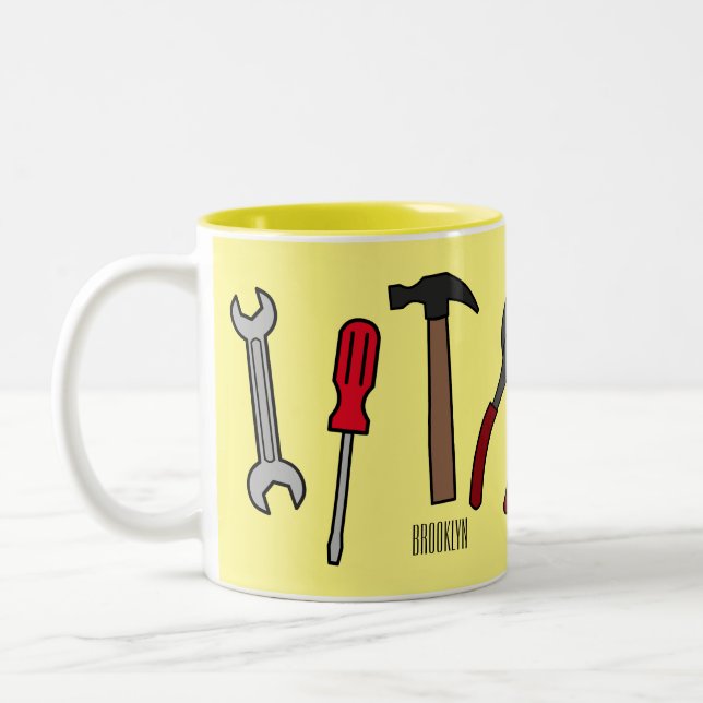 Carpentry tools cartoon illustration  Two-Tone coffee mug (Left)