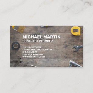 Carpentry Tools Laid out on Wood Table Business Card