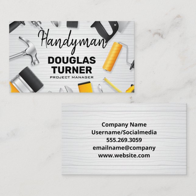 Carpentry Tools on Table Business Card (Front/Back)