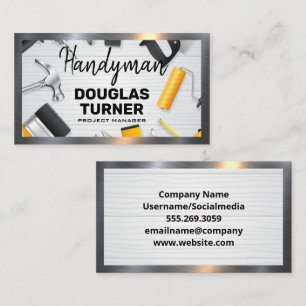 Carpentry Tools on Table Metal Business Card