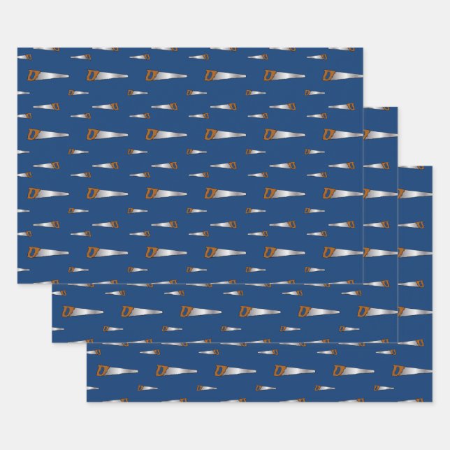 Carpentry Woodworking Saws Pattern Wrapping Paper Sheet (Set)