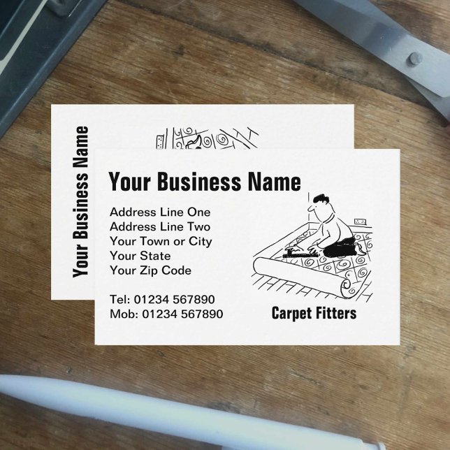 Carpet Fitting Services Cartoon Business Card (Creator Uploaded)