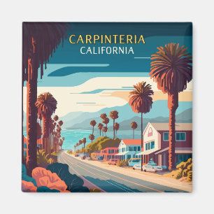 Carpinteria California Sunset Palm Trees Retro  Magnet