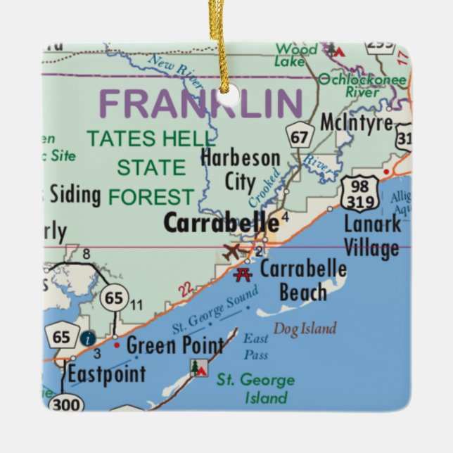 Carrabelle Florida Map Ceramic Ornament (Front)