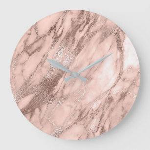 Carrara Marble Blush Skinny Powder Stone Large Clock