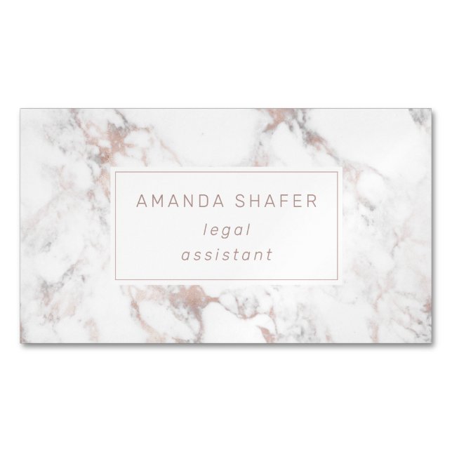 Carrara Marble Faux Rose Gold Magnetic Business Card (Front)