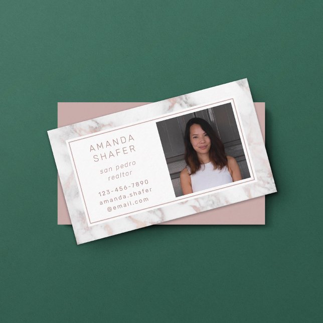 Carrara Marble Faux Rose Gold Photo Business Card (Creator Uploaded)