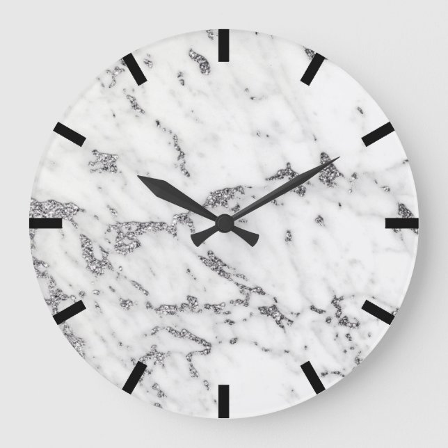 Carrara Marble Grey Silver  Black White Stone Large Clock (Front)