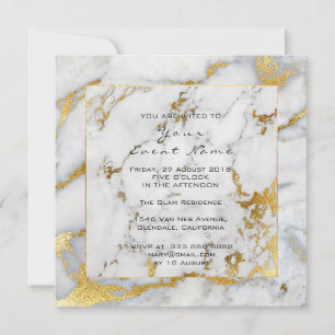 Carrara Marble White Grey Golden Frame Lux Event Invitation