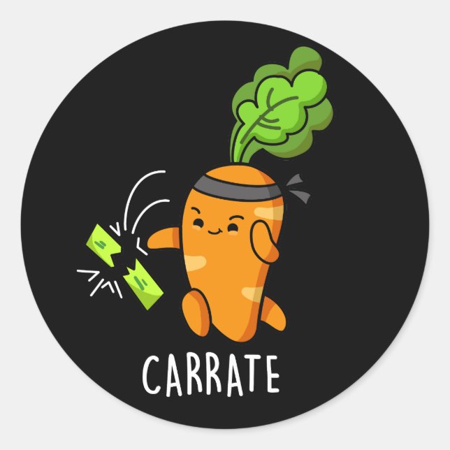 Carrate Funny Carrot Karate Pun Dark BG Classic Round Sticker (Front)