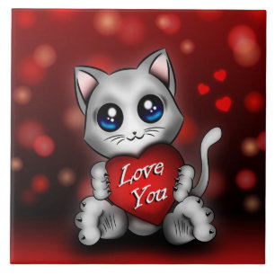 Carreau The kitten loves you Tile
