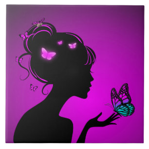 Carreau The woman purple butterflies Tile
