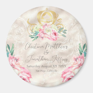 Carriage and Pink Flowers Fairy Tale Wedding Magnet
