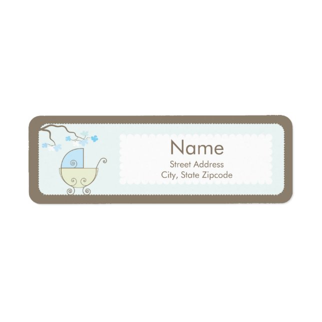 Carriage Baby Shower Addess Label - Blue & Green (Front)