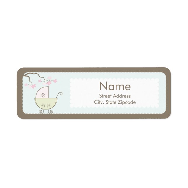 Carriage Baby Shower Addess Label - Pink & Green (Front)