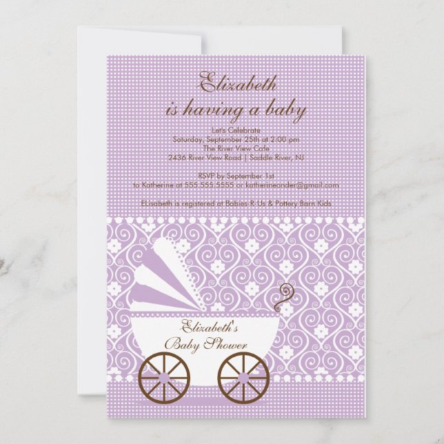 Carriage Baby Shower Invitation Lavender Girl (Front)