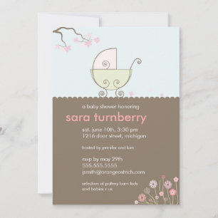 Carriage Baby Shower Invitation - Pink and Green