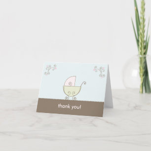Carriage Baby Shower Thank You - Pink and Green Card