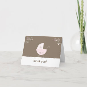Carriage Baby Shower Thank You - Pink Card