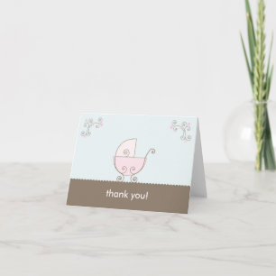 Carriage Baby Shower Thank You - Pink Card