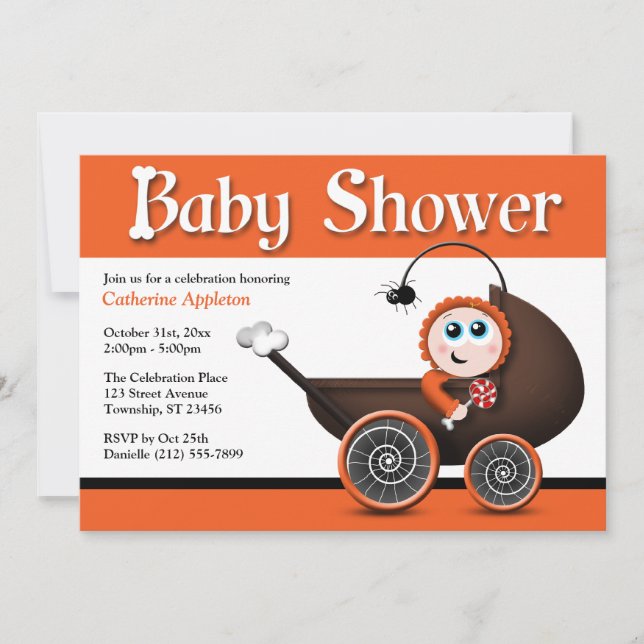 Carriage Halloween Baby Shower Invitations (Front)