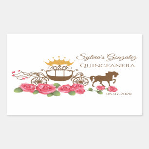 Carriage, horses, crown, roses Quinceanera Rectangular Sticker