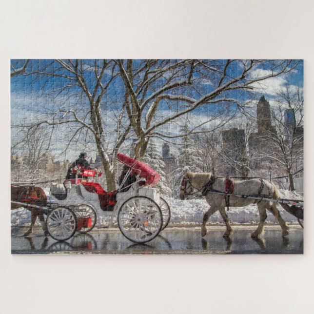 Carriage Horses in Central Park Snow Jigsaw Puzzle (Horizontal)