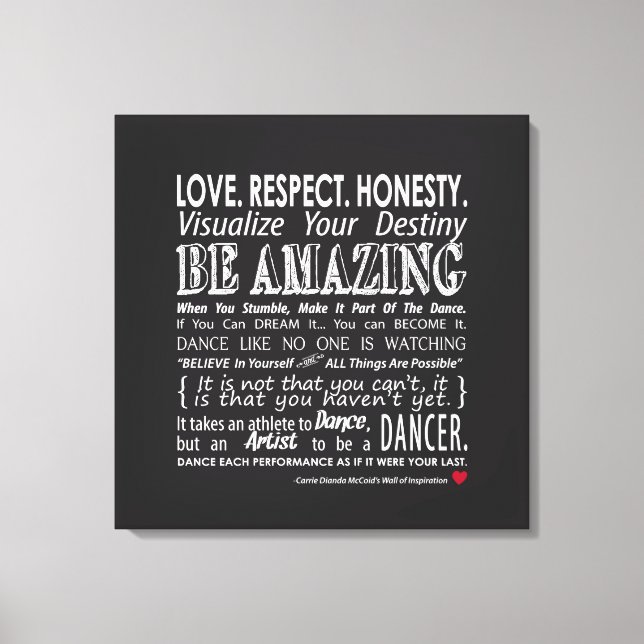 Carrie's Inspirational Dance Quotes 24x24 Canvas (Front)