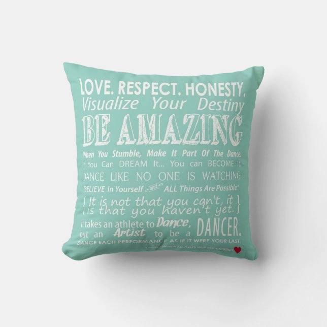 Carrie's Inspirational Dance Quotes Pillow- Aqua Cushion (Front)