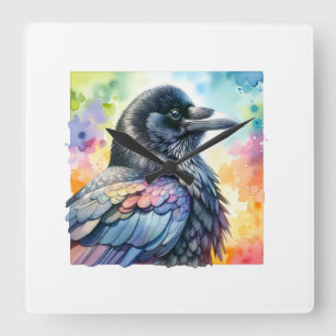 Carrion Crow 020924AREF111 - Watercolor Square Wall Clock