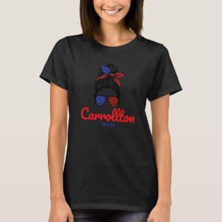 Carrollton Texas Retro Messy Bun T-Shirt