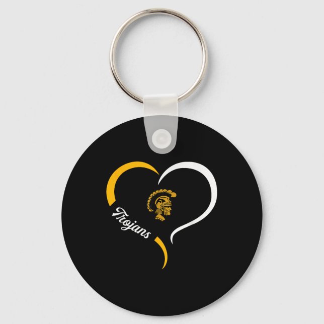 Carrollton Trojans Logo Half Heart Slogan Hs  Key Ring (Front)