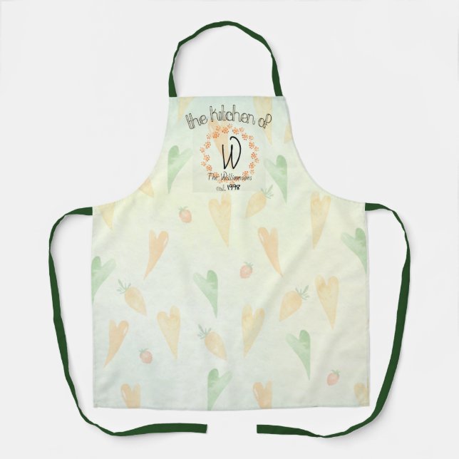 Carrot and Hearts Customisable Kitchen Apron (Front)