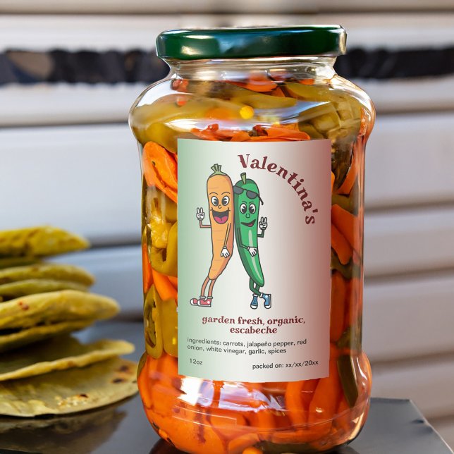 Carrot and Pepper Pals Cartoon Escabeche Pickle Food Label (Creator Uploaded)