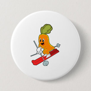 Carrot as Skier with Ski 7.5 Cm Round Badge