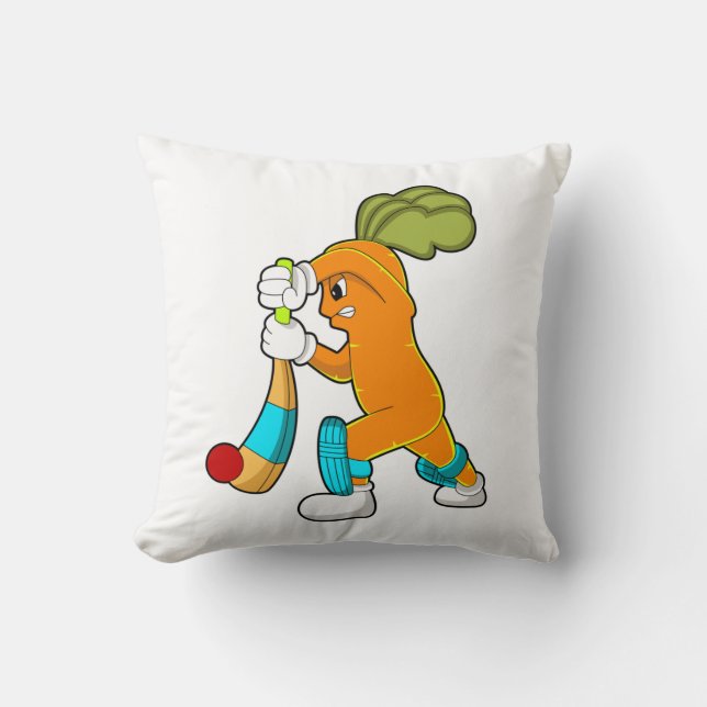 Carrot at Cricket with Cricket bat Cushion (Front)