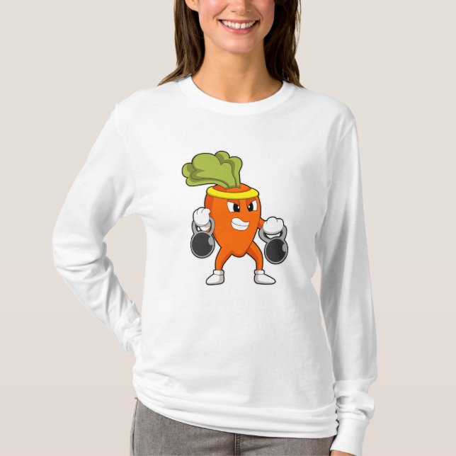 Carrot at Fitness with Dumbbells T-Shirt (Front)