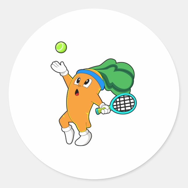 Carrot at Tennis with Tennis racket Classic Round Sticker (Front)