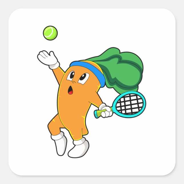 Carrot at Tennis with Tennis racket Square Sticker (Front)