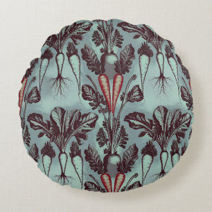 Carrot Beet Radish Parsnip Root System Botanical Round Cushion