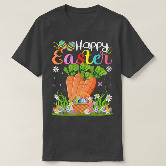 Carrot Bunny Egg Hunting Funny Carrot Happy Easter T-Shirt (Design Front)