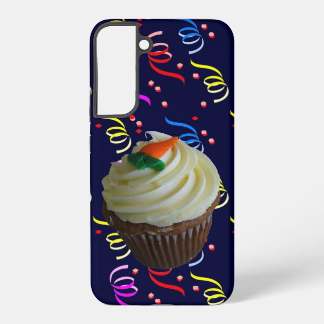 Carrot Cake Cupcake & Confetti Blue Samsung Galaxy S22+ Case (Back)