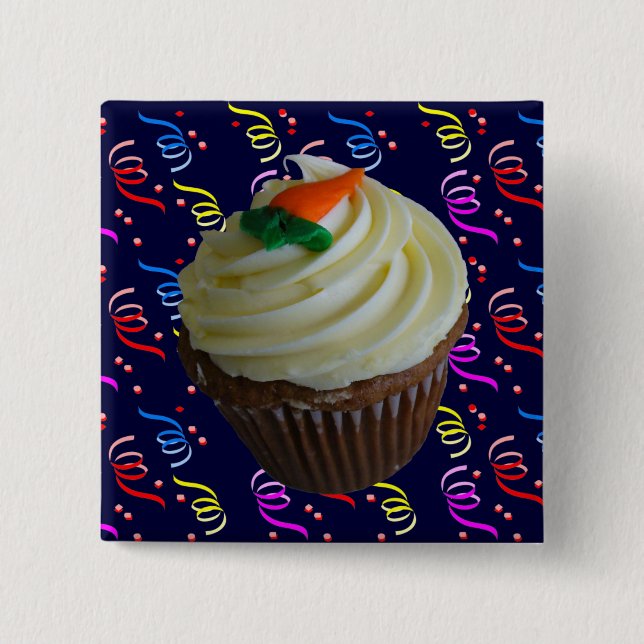 Carrot Cake Cupcake with Confetti 15 Cm Square Badge (Front)