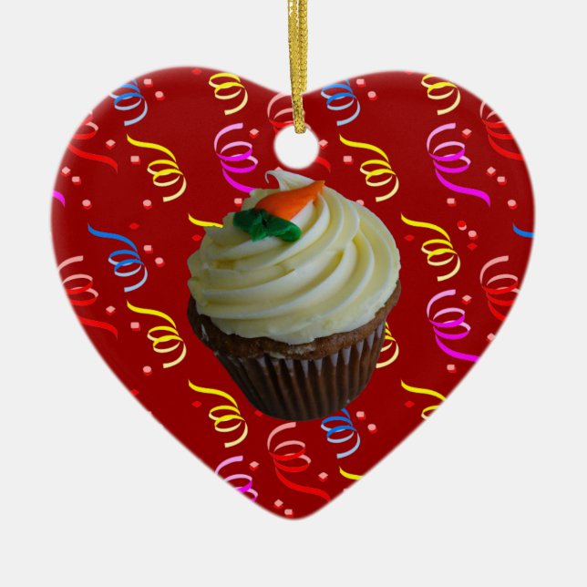 Carrot Cake Cupcake with Confetti Ceramic Tree Decoration (Front)