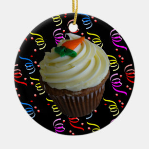 Carrot Cake Cupcake with Confetti Ceramic Tree Decoration