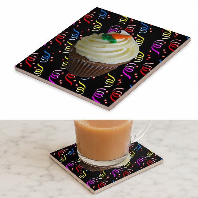 Carrot Cake Cupcake with Confetti Tile (Carrot Cake Cupcake with Confetti Ceramic Tile)