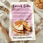 Carrot Cake Recipe Personalised Tea Towel<br><div class="desc">Celebrate the sweetness of baking with this personalised Carrot Cake Recipe kitchen towel. Featuring a delicious carrot cake recipe and an inviting design, this towel makes a charming addition to any kitchen. Customise with your name or a special message, making it a perfect gift for baking enthusiasts and carrot cake...</div>