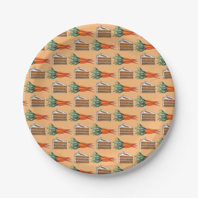 Carrot Cake Slice Fresh Orange Carrots Bunch Food Paper Plate (Front)